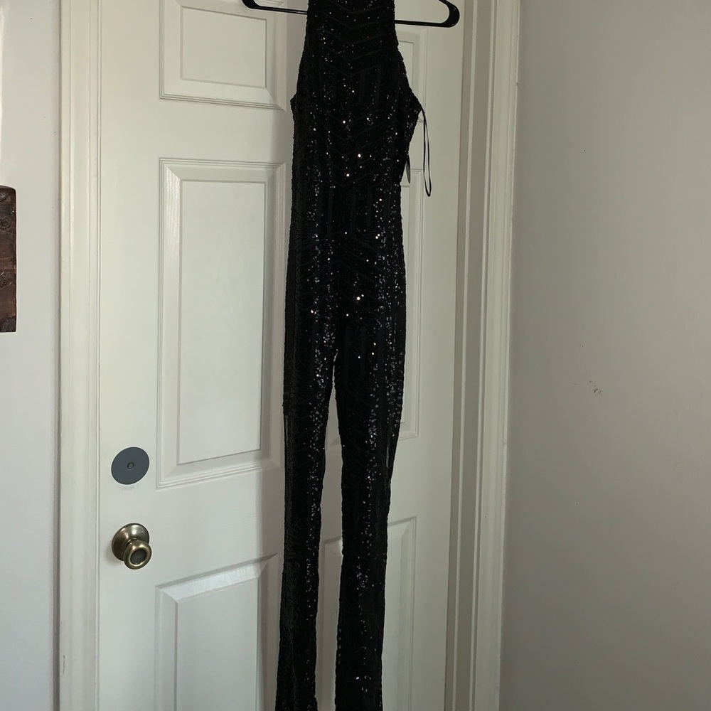 Sequin Black Openback Jumpsuit (New w/Tags)